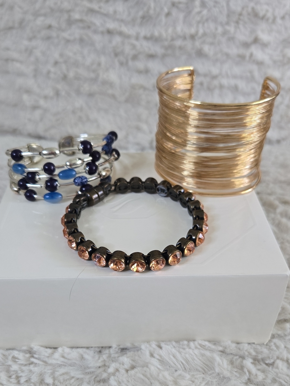 Gold-Tone Multi-Wire Cuff and Rose Gold Accent Bracelet Set